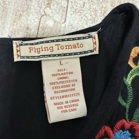 Flying Tomato Black Embroidered Midi Dress Size Large Boho - Picture 6 of 7